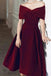 Off Shoulder Burgundy Velvet Short Prom Homecoming Dress, Formal Graduation Evening Dresses INHD16