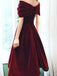 Off Shoulder Burgundy Velvet Short Prom Homecoming Dress, Formal Graduation Evening Dresses INHD16