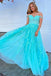 Off the Shoulder Blue A Line Lace Appliques Prom Dresses, Formal Evening Dresses IN1989