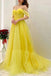 A Line Off the Shoulder Yellow Tulle Long Prom Dresses, Formal Evening Dresses IN1919