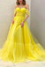 A Line Off the Shoulder Yellow Tulle Long Prom Dresses, Formal Evening Dresses IN1919