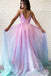 Ombre Spaghetti Straps Sleeveless A Line Prom Dress INO83