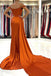 Orange Mermaid Satin Off-the-Shoulder Prom Dresses, Long Formal Evening Dresses IN2008