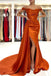 Orange Mermaid Satin Off-the-Shoulder Prom Dresses, Long Formal Evening Dresses IN2008