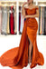 Orange Mermaid Satin Off-the-Shoulder Prom Dresses, Long Formal Evening Dresses IN2008