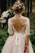 A Line Pink Tulle Lace Backless Half Sleeves Lace Up Wedding Dresses, Bridal Gown IN1881