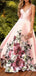 Pink A Line Satin Floral Prints Spaghetti Strap A-Line Prom Dresses IN2000