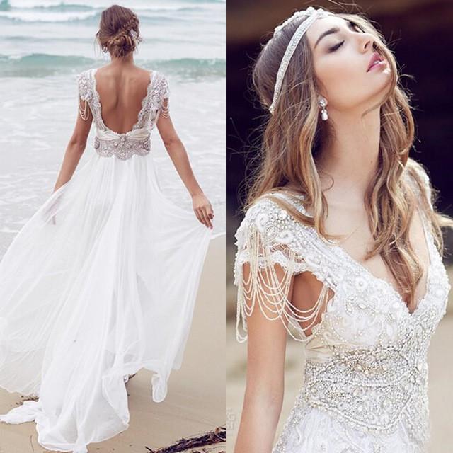 Sexy Beading A Line Chiffon V-neck Long Beach/Coast Wedding Dresses,Summer Wedding Gown IN267