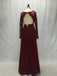 Lace Chiffon Bodice Burgundy Prom Dress,Long Simple Bridesmaid Dress with Long Sleeves IN381
