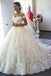 New Arrival Off The Shoulder A Line Wedding Dresses Tulle With Applique Sweep Train INE71