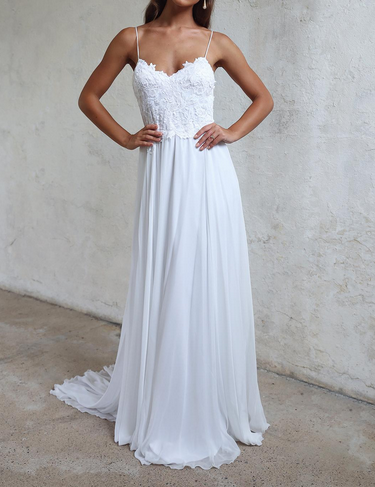 Backless Chiffon Long Beach White Spaghrtti Straps a line bridal wedding dress IN243