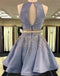 Stylish Two Piece A-Line Jewel Sleeveless Short Homecoming Dresses With Beading IN432