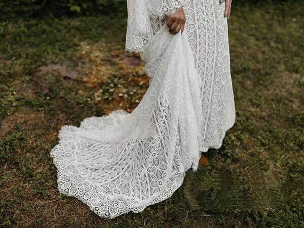 Sheath Long Sleeves Lace up Back Beach Wedding Dresses, Boho Bridal Gown IN1882