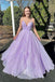 Shiny V Neck Lilac Backless Long Prom Dresses, Formal Evening Dresses IN1918