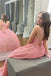 Pink Sparkly Sequins A-Line V-neck Spaghetti Straps Prom Dresses With Pockets IN2009