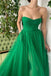 Strapless Green Long A Line Tulle Prom Dresses, Formal Evening Dresses IN1993