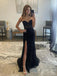 Strapless Mermaid Black Lace Long Prom Dresses, Formal Evening Dresses IN1900