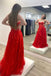 Chic Strapless Red A Line Tulle Long Prom Dress with Lace Appliques IN1968