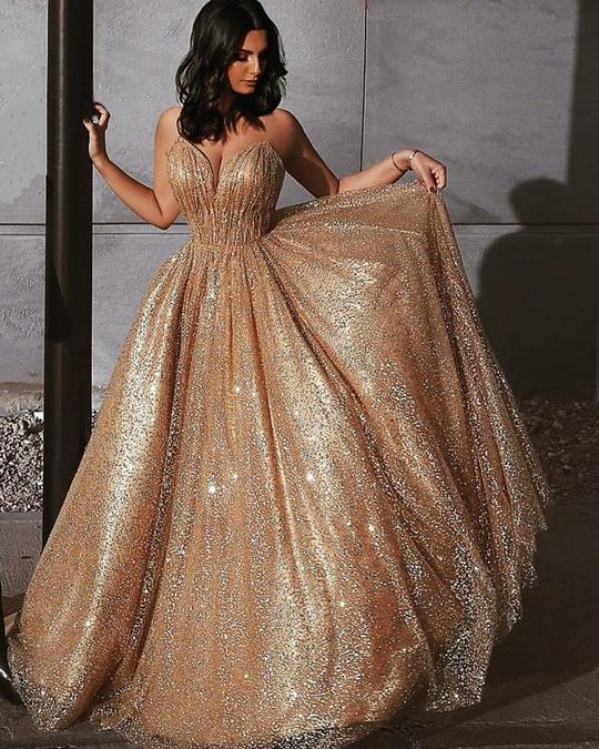 Sparkly A Line Elegant Long Prom Dress, Evening Party Dresses INP68