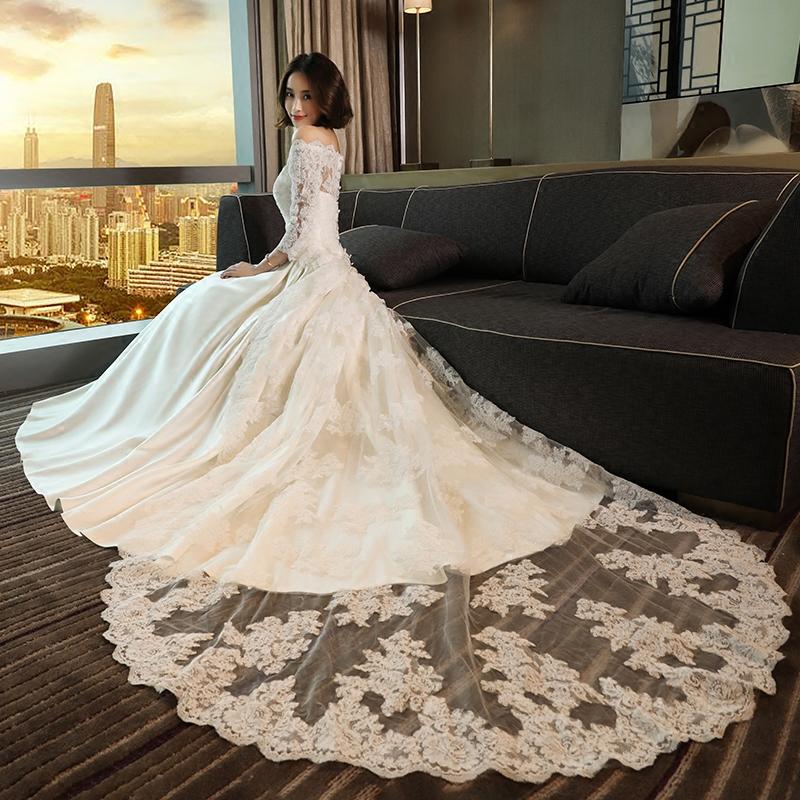Modest 3/4 Sleeve Off the Shoulder A Line Lace Wedding Dress IN642