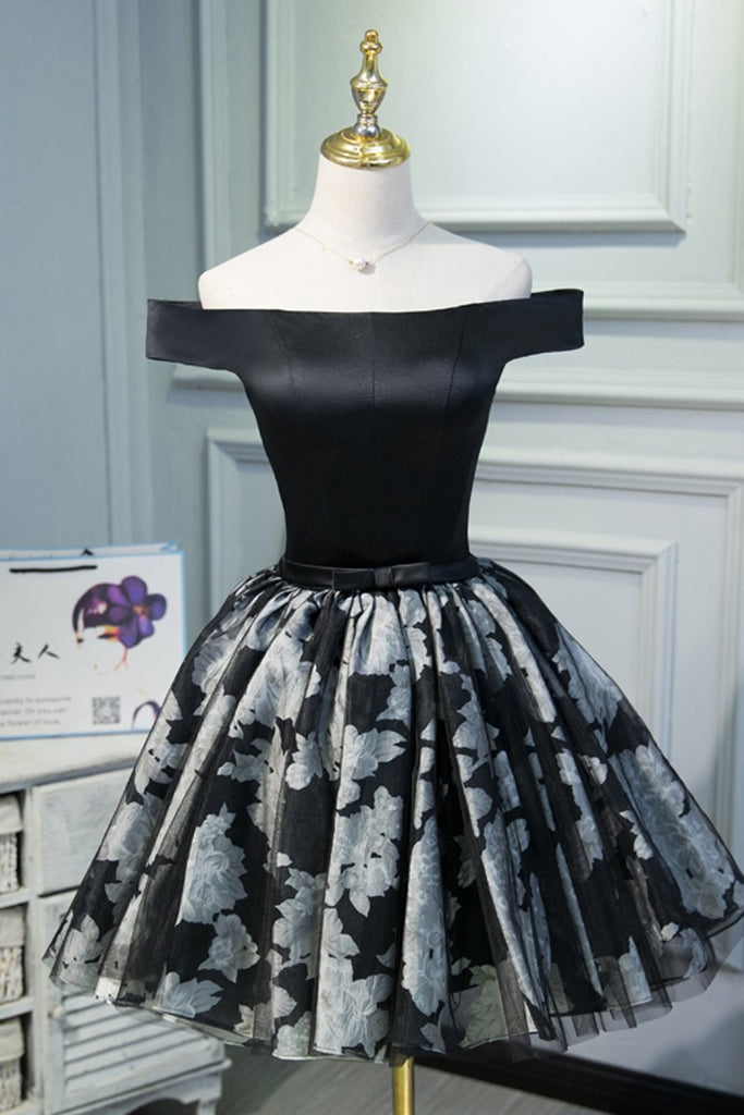 A Line Black Off the Shoulder Homecoming Dresses, Short Prom Dress INN69