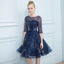 A Line Dark Blue Homecoming Dresses, Short Half Sleeves Prom Dress INN64