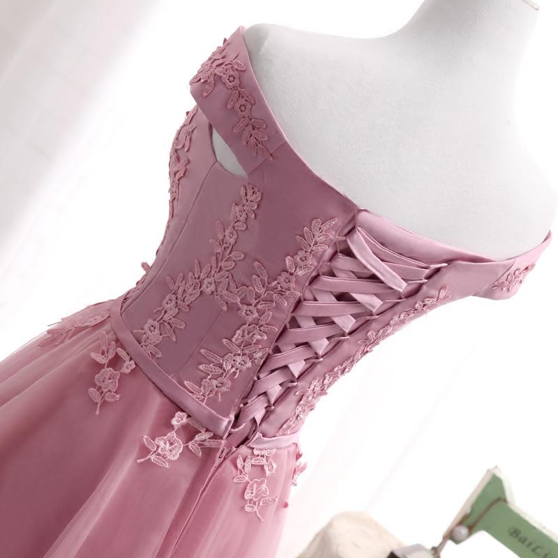 Cute A Line Lace Off Shoulder Prom Dress,Lace Evening Dresses,Pink Junior Homecoming Dresses IN356