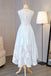 Light Blue Lace Round Neck High Low Halter Bow Prom/Homecoming Dresses,Sweet 16 Dress IN248