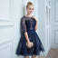 A Line Dark Blue Homecoming Dresses, Short Half Sleeves Prom Dress INN64