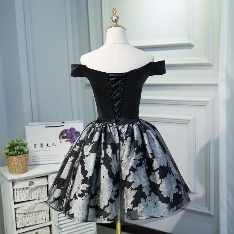 A Line Black Off the Shoulder Homecoming Dresses, Short Prom Dress INN69