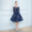 A Line Dark Blue Homecoming Dresses, Short Half Sleeves Prom Dress INN64