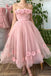 A Line Tea Length Pink Floral Prom Dresses, Formal School Party Dresses IN1992