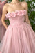 A Line Tea Length Pink Floral Prom Dresses, Formal School Party Dresses IN1992