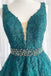 A Line V Neck Dark Green Lace Appliques Prom Dresses, Formal Evening Dresses IN1991