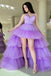 A Line Tulle V Neck Purple High Low Prom Dresses, Formal Party Dresses IN1987