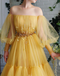 A-line Off-the-shoulder Yellow Tulle Long Prom Dress Evening Dress INS56