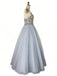 A-line Sweetheart Beaded Light Blue Long Prom Dress Unique Formal Gowns INR55