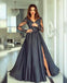 A-line V neck Long Sleeves Prom Dress Lace Appliques Formal Gowns INR73