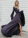 A-line Burgundy Long Prom Dress Long Sleeve Simple Cheap Evening Dress INR56