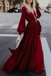 A-line Burgundy Long Prom Dress Long Sleeve Simple Cheap Evening Dress INR56