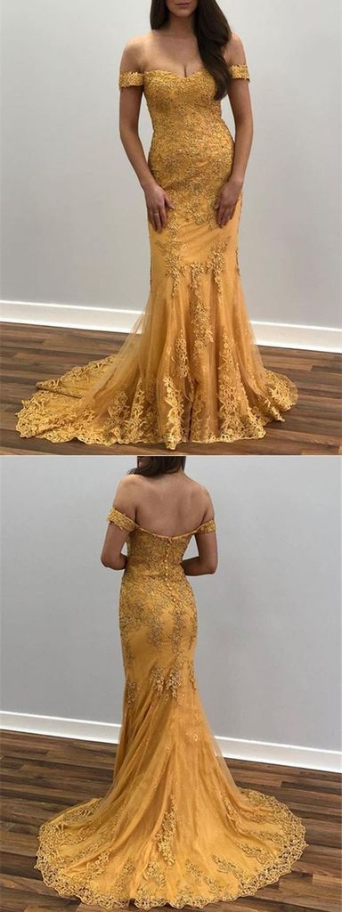 Trumpet/Mermaid Off-the-shoulder Lace Appliques Long Prom Dress Evening Dresses INR52