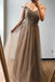 A-line Off-the-shoulder Beaded Long Prom Dress Brown Evening Gowns INS72