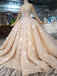 Princess Long Sleeves Ball Gown Wedding Dresses, Floral Appliques Wedding Gown INJ95