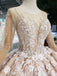 Princess Long Sleeves Ball Gown Wedding Dresses, Floral Appliques Wedding Gown INJ95