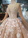 Princess Long Sleeves Ball Gown Wedding Dresses, Floral Appliques Wedding Gown INJ95