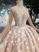 Princess Long Sleeves Ball Gown Wedding Dresses, Floral Appliques Wedding Gown INJ95