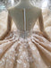 Princess Long Sleeves Ball Gown Wedding Dresses, Floral Appliques Wedding Gown INJ95