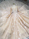 Princess Long Sleeves Ball Gown Wedding Dresses, Floral Appliques Wedding Gown INJ95