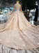 Princess Long Sleeves Ball Gown Wedding Dresses, Floral Appliques Wedding Gown INJ95