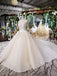 Off White High Neck Ball Gown Wedding Dresses, Open Back Beaded Wedding Gown INJ96